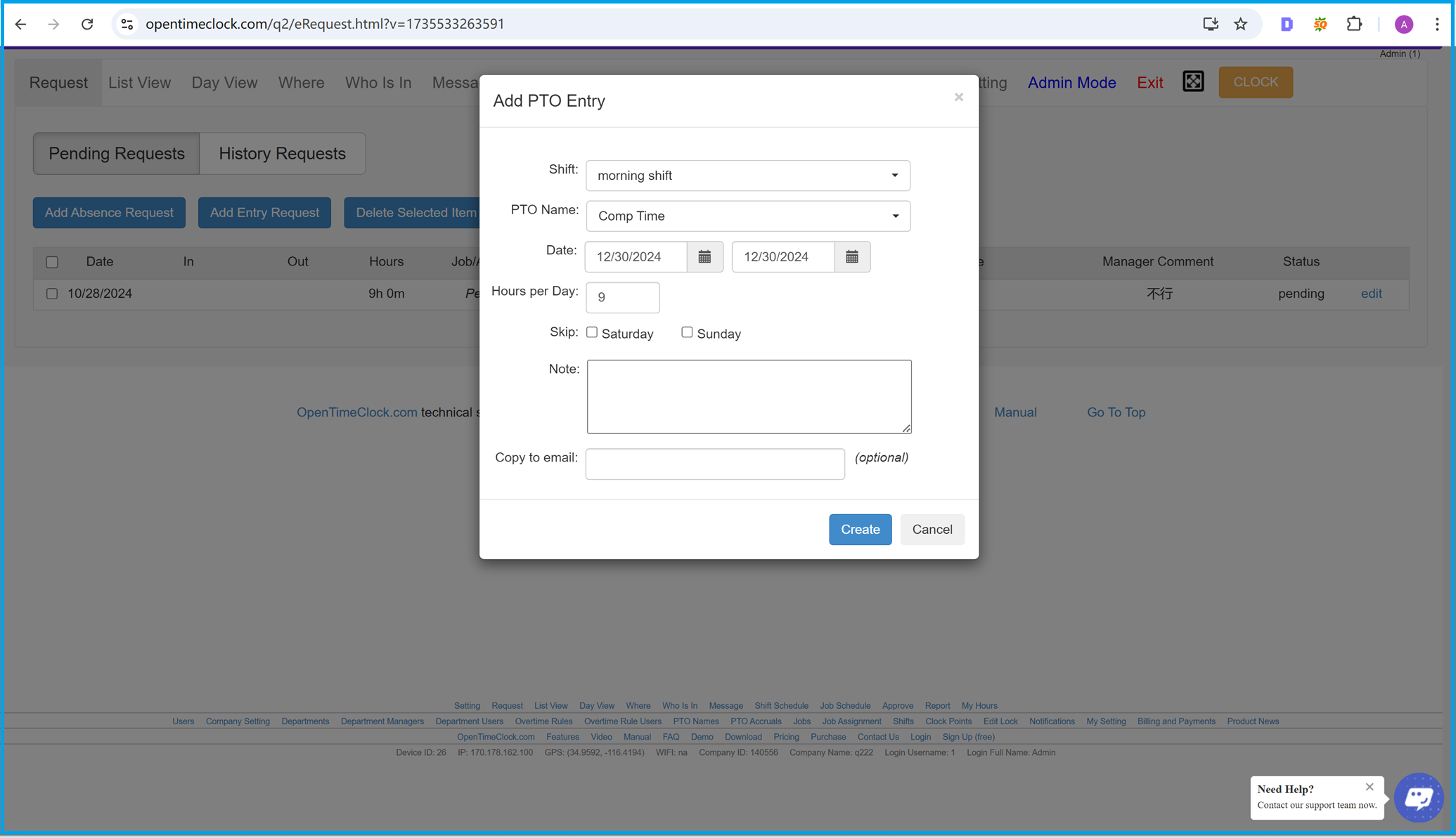 Employees can apply their paid time off in time clock softare