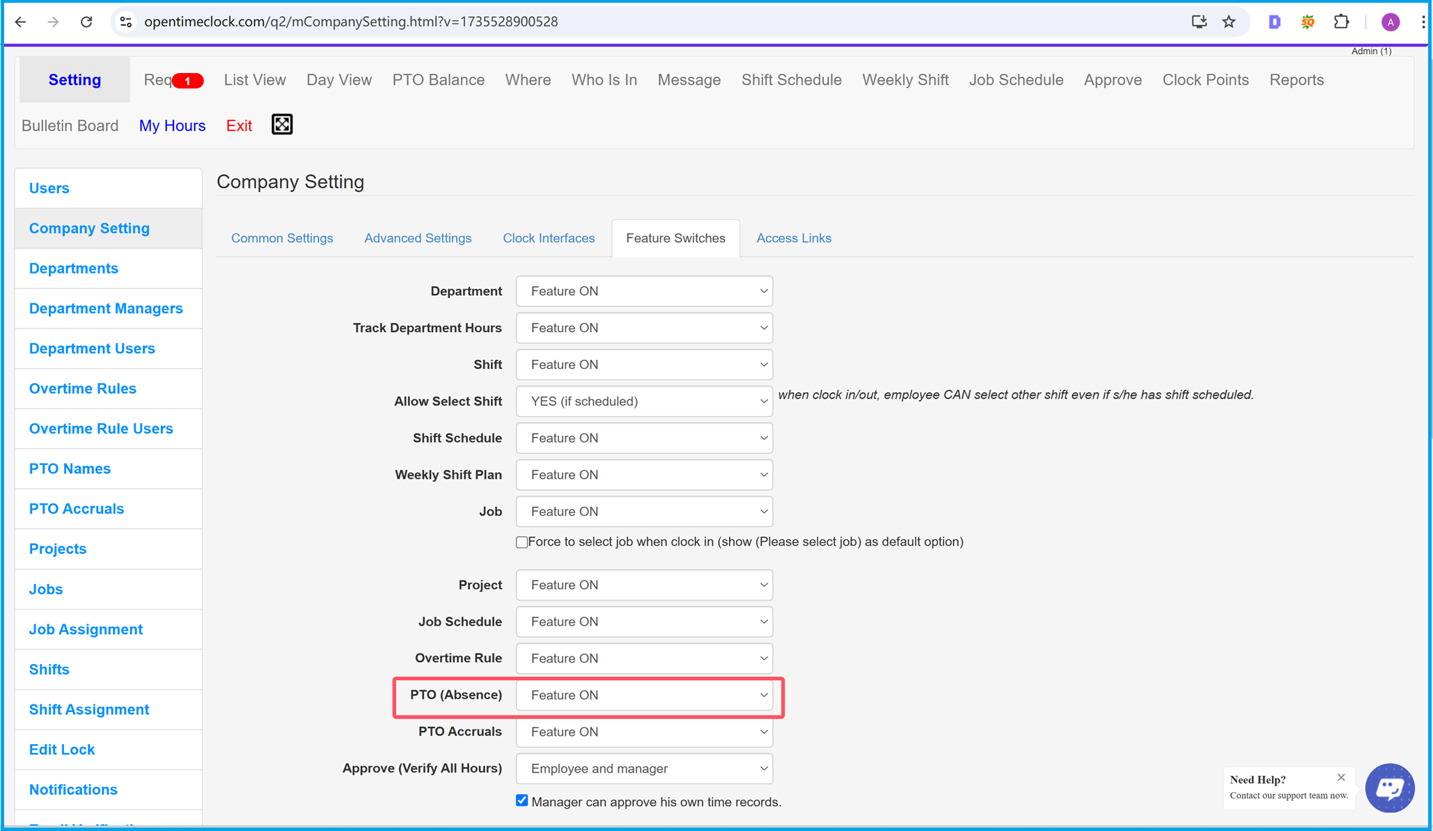 Enable Absence Management in Time Clock Software