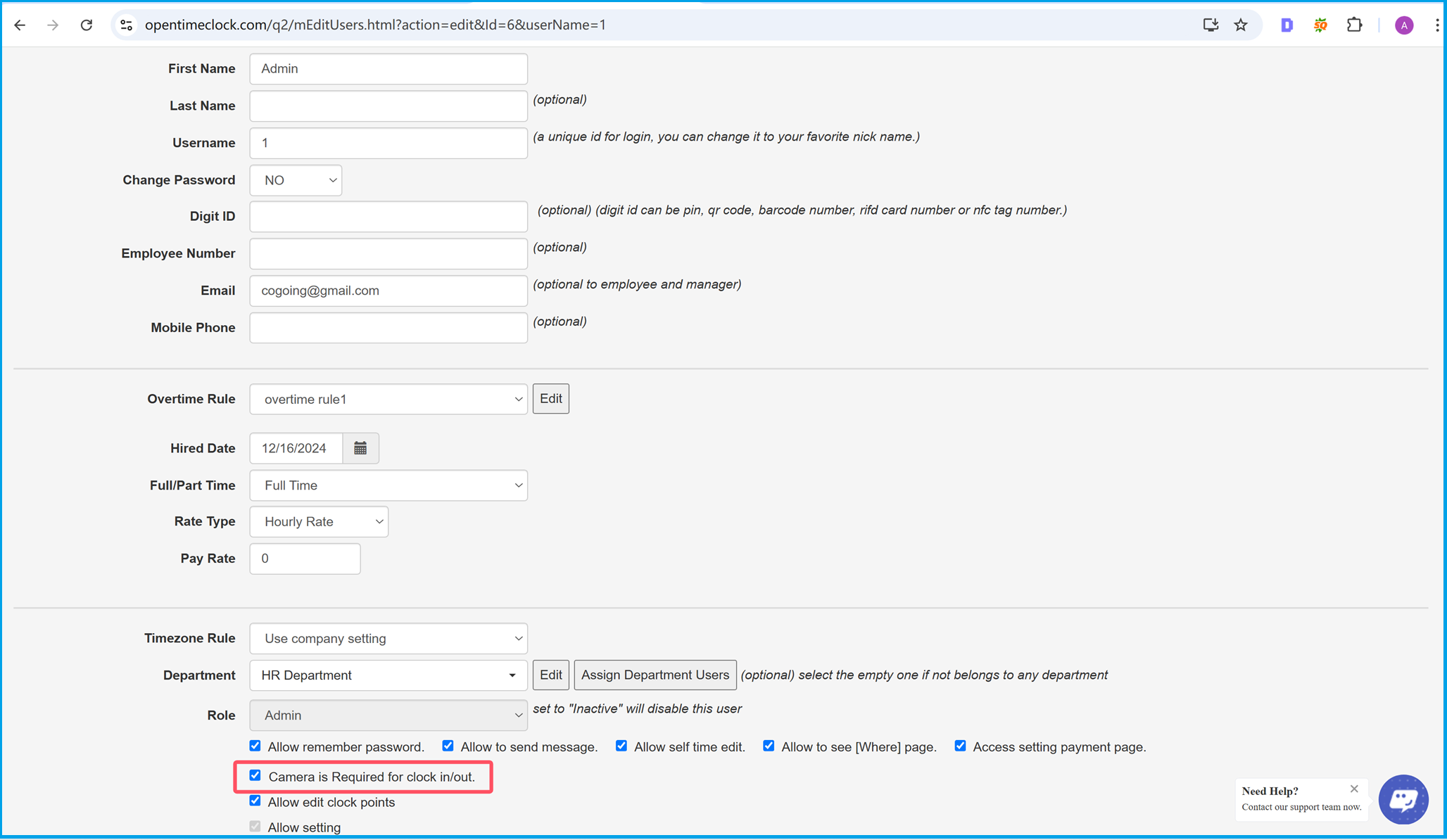 Employee profile settings to customize photo capture requirements for individual employees during clock-in and clock-out, improving security and flexibility in workforce management.