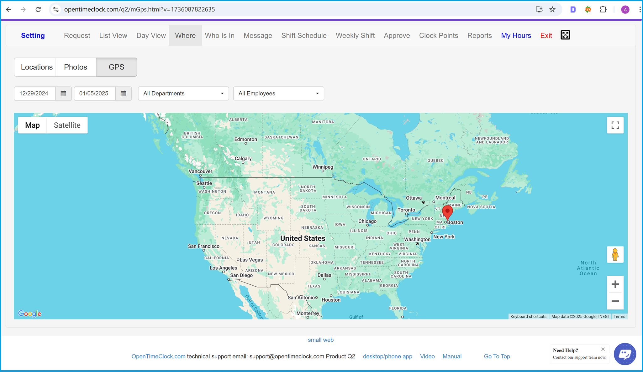 View employee's clock in and clock out GPS Geo-location in the Google Map