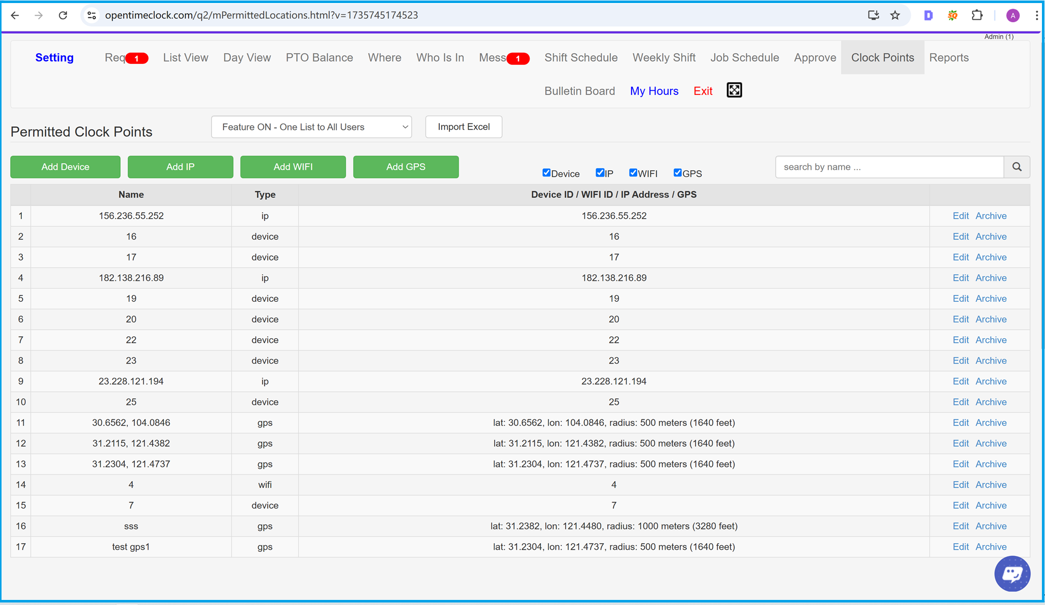 Add Clock Points with IP Address, WIFI ID, Device ID and GPS Geofencing in Time Clock Software