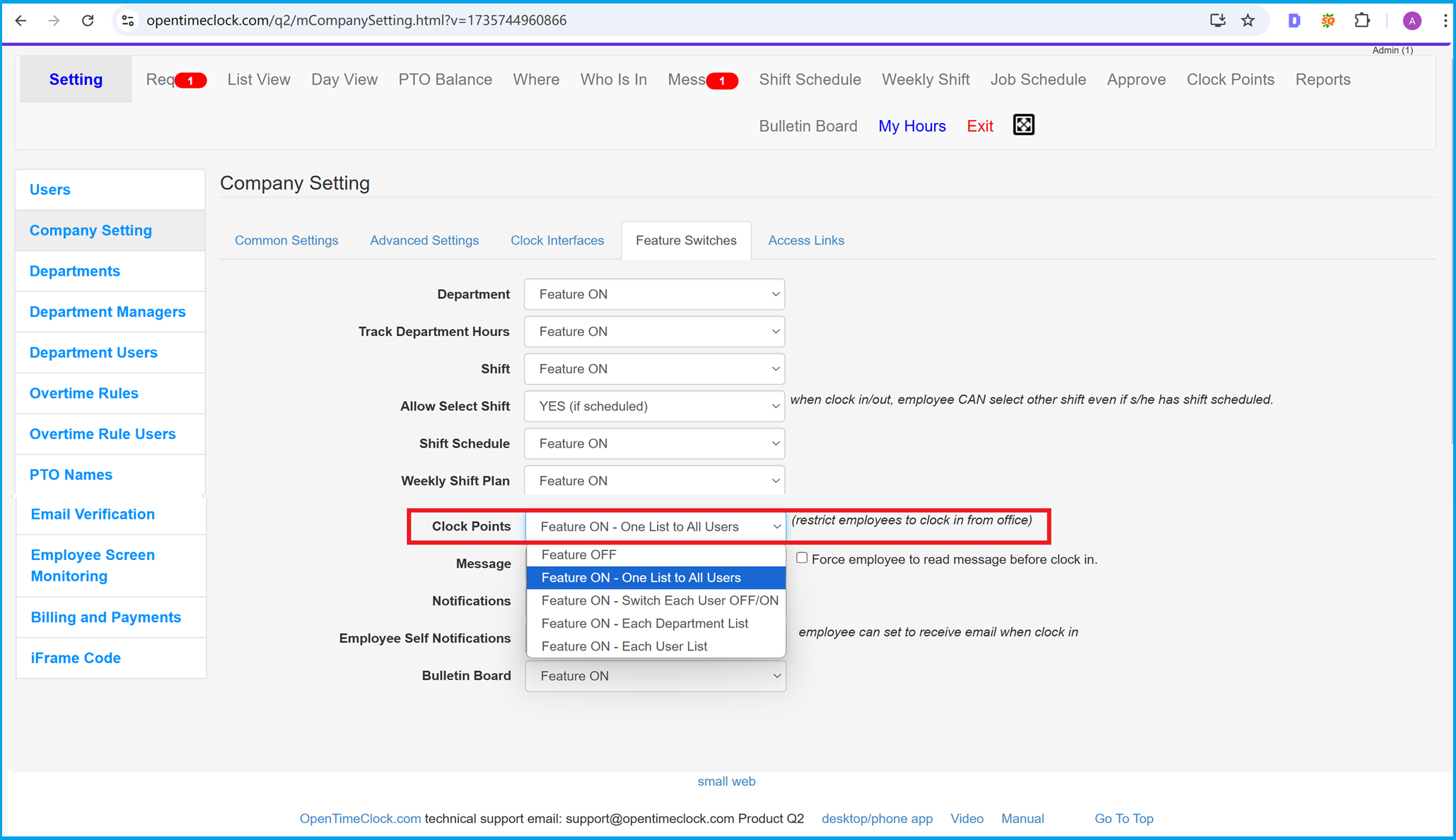 Enable Clock Points Feature in Time Clock Software