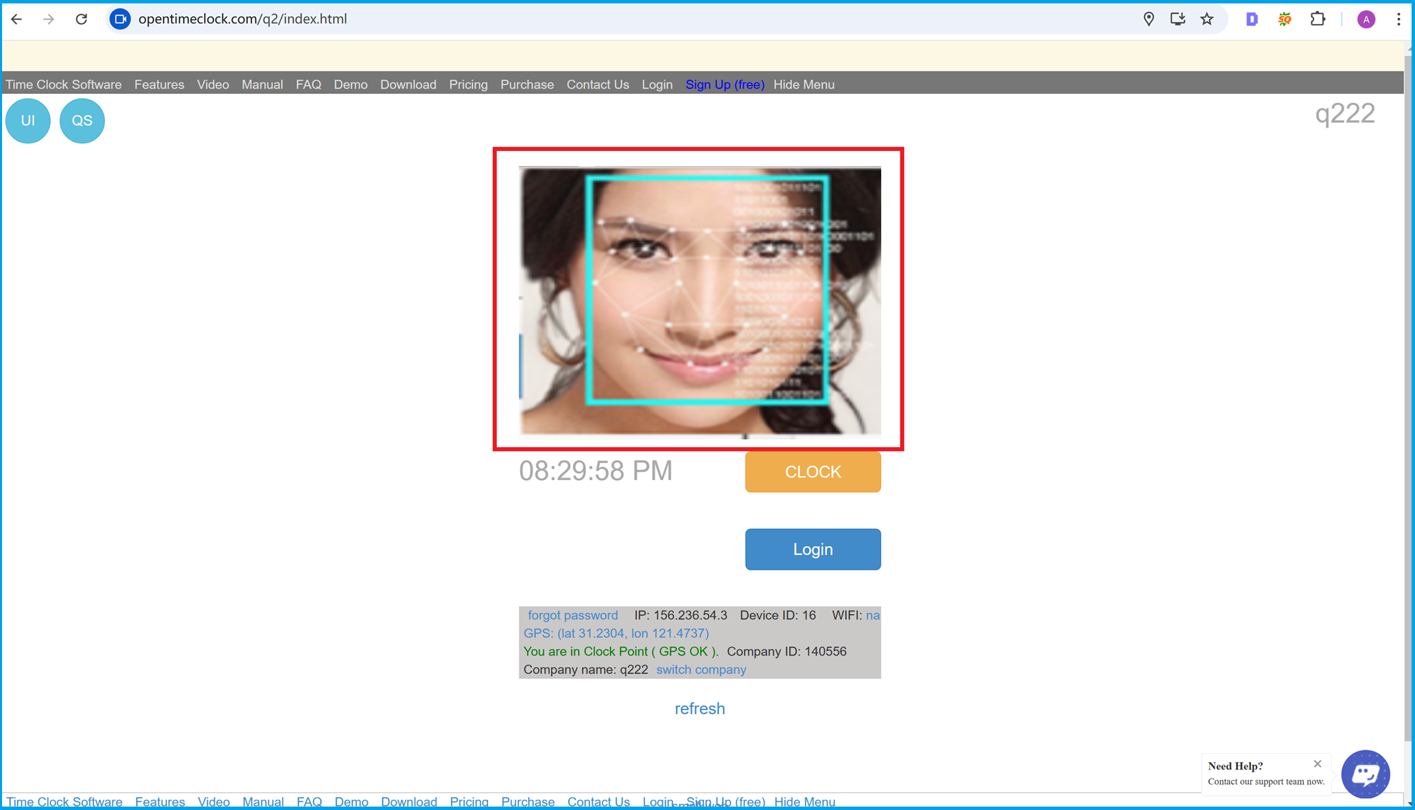 Web-Based Facial Recognition System for Employee Time Tracking