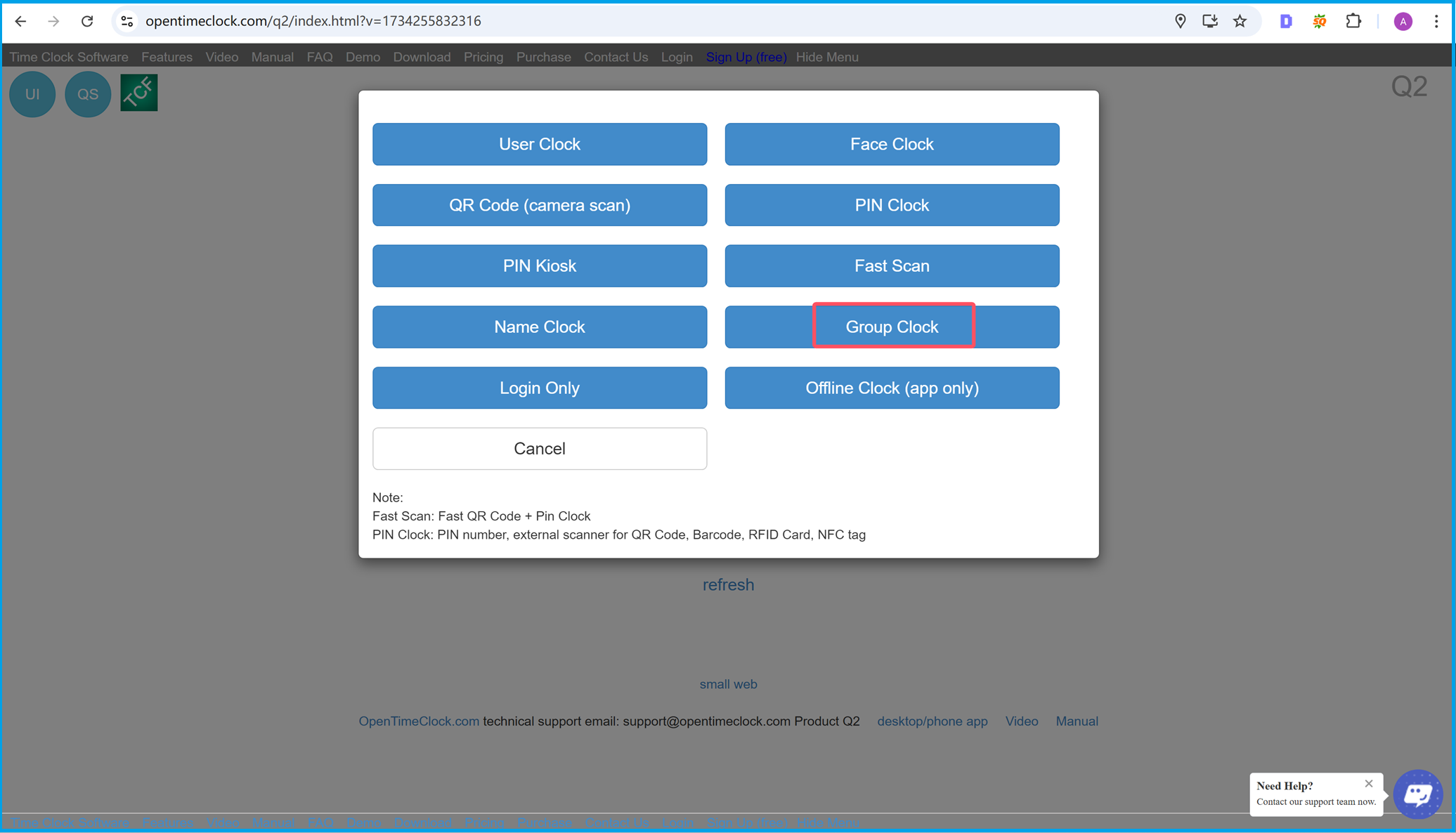 Group Clock UI entrance for managing employee time tracking and group clock-in/out