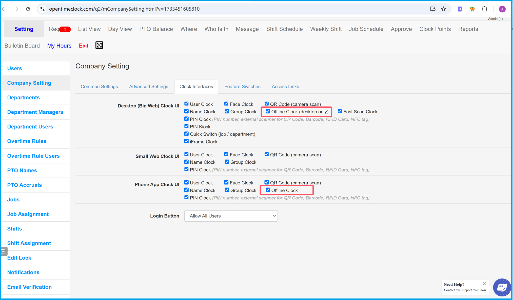 Offline Clock and Company Settings for Employee Attendance Tracking with OpenTimeClock