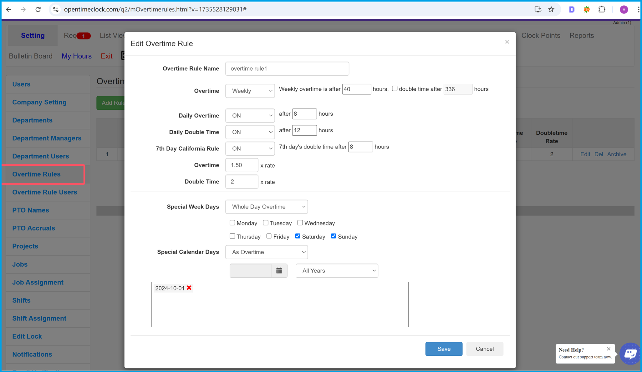 Add Overtime Rules In Time Clock Softare