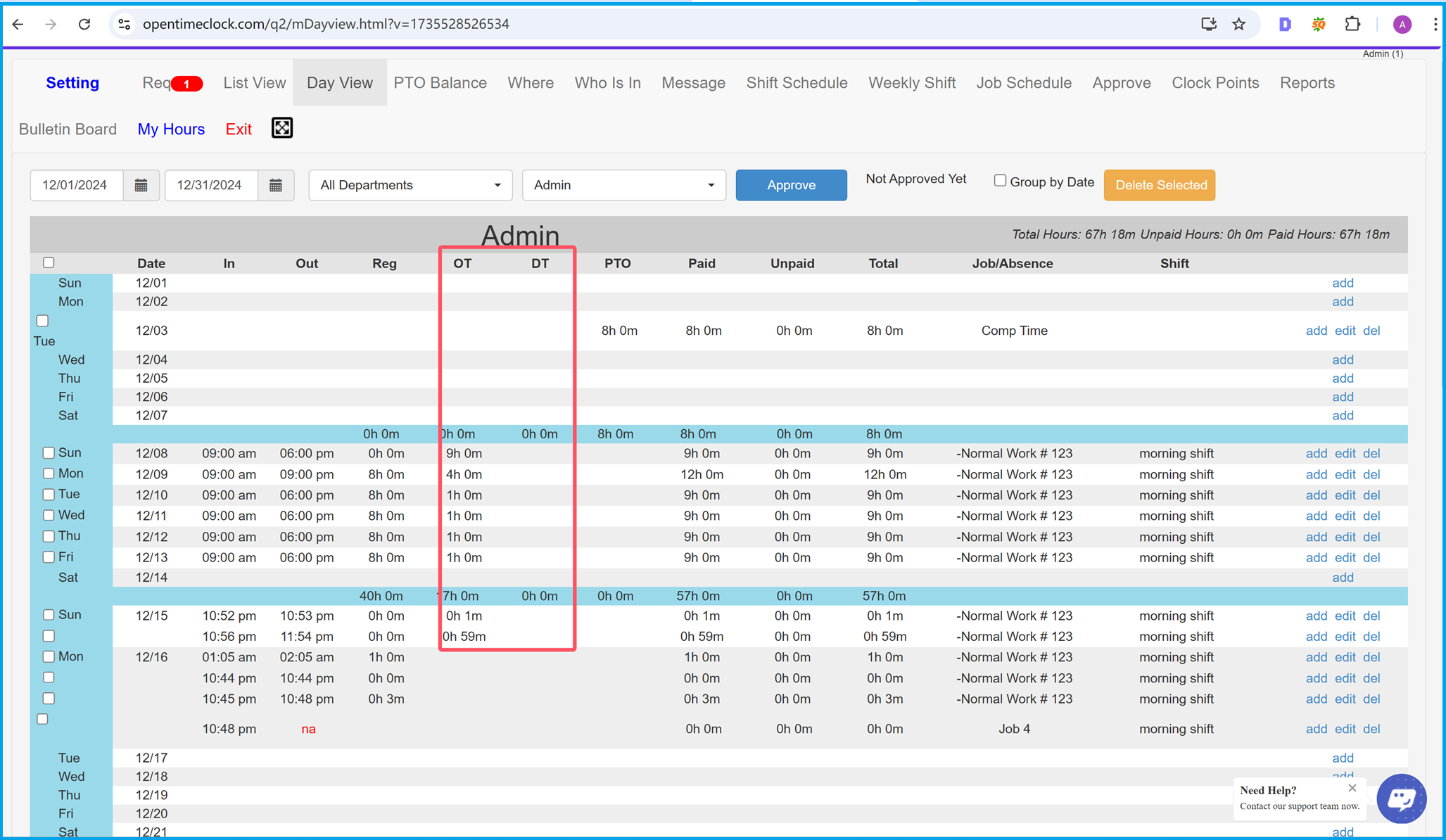 Calculate Employee Overtime in Time Clock Softare