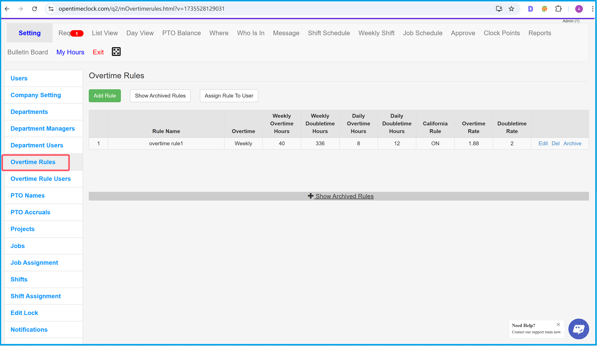 Manage Overtime Rules in Time Clock Softare