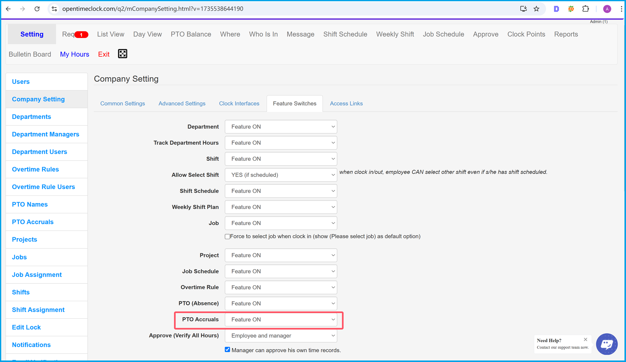 Enable Paid Time Off Accruals Feature in Time Clock Software