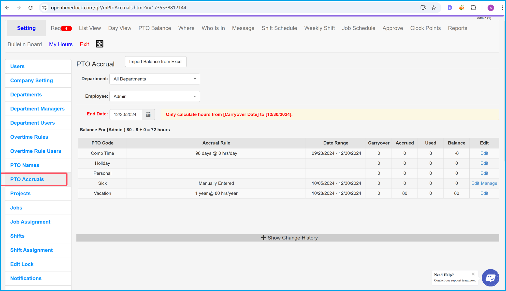 View Paid Time Off Accruals in Time Clock Software