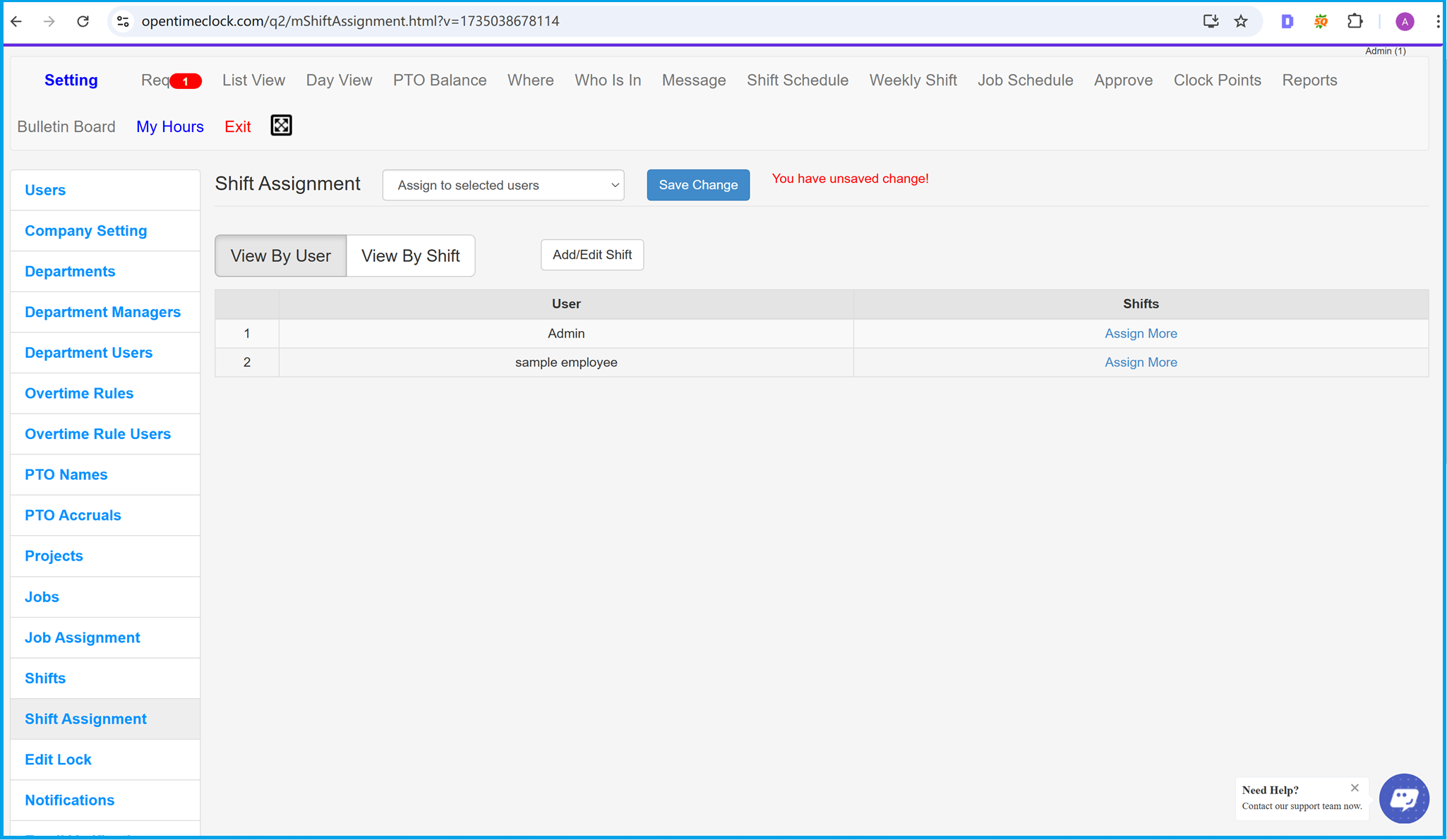 Assign shifts to departments or users so that employees only clock in and clock out for their own shifts