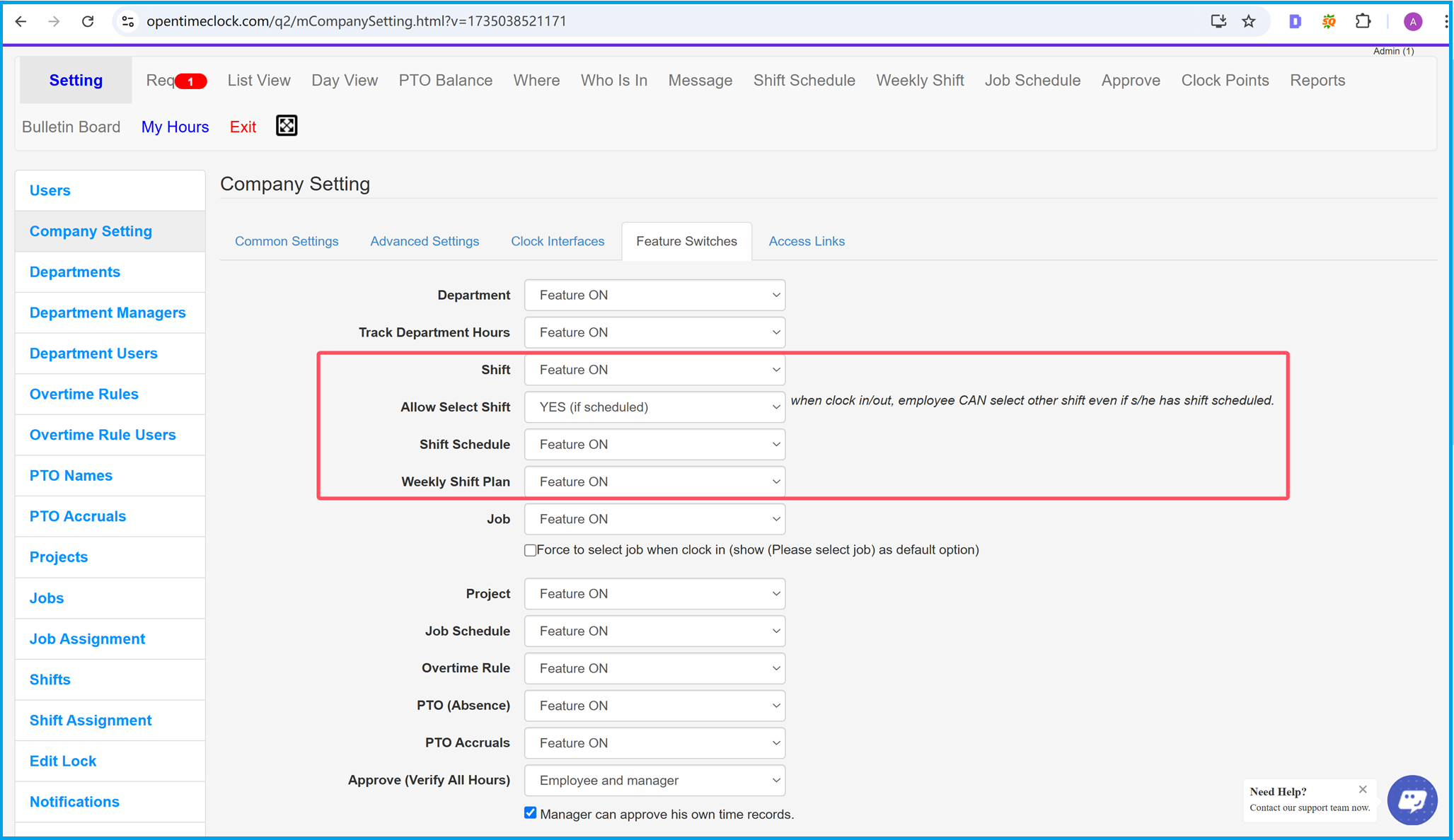 Enable Shift, Shift Plan, Shift Calendar Scheduling in Time Tracking Software