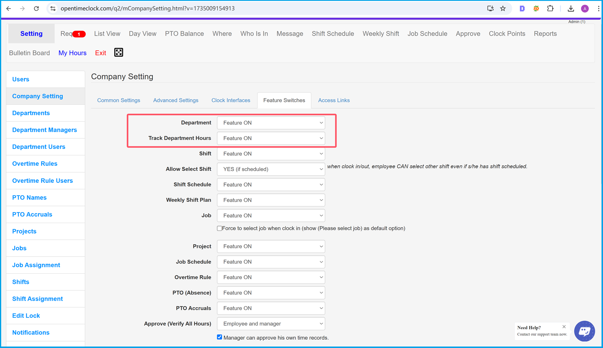 Enable the Departments and Track Worked Departments Features