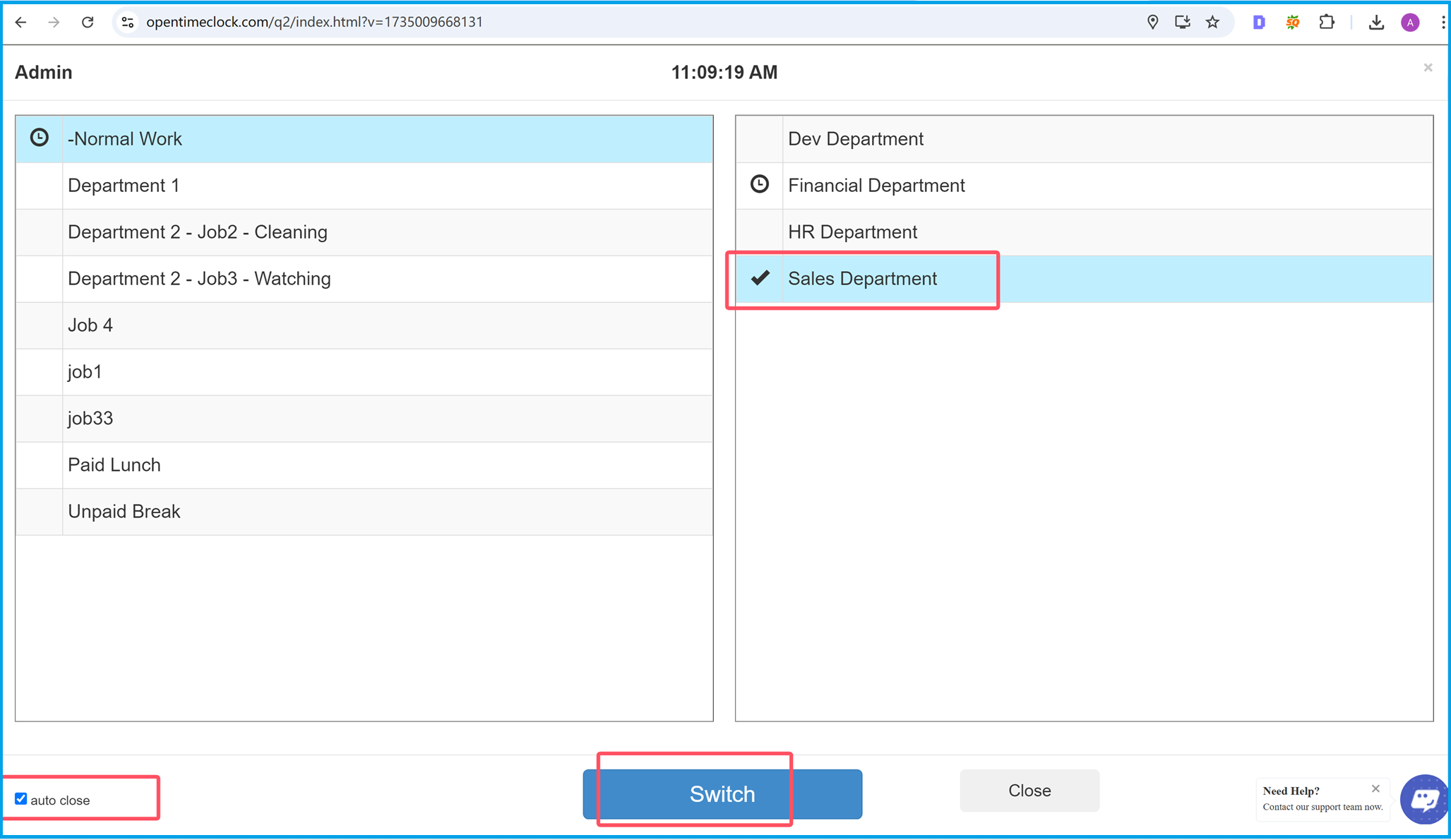 Choose the Next Step Worked Job and Worked Department to Track the Time and Hours