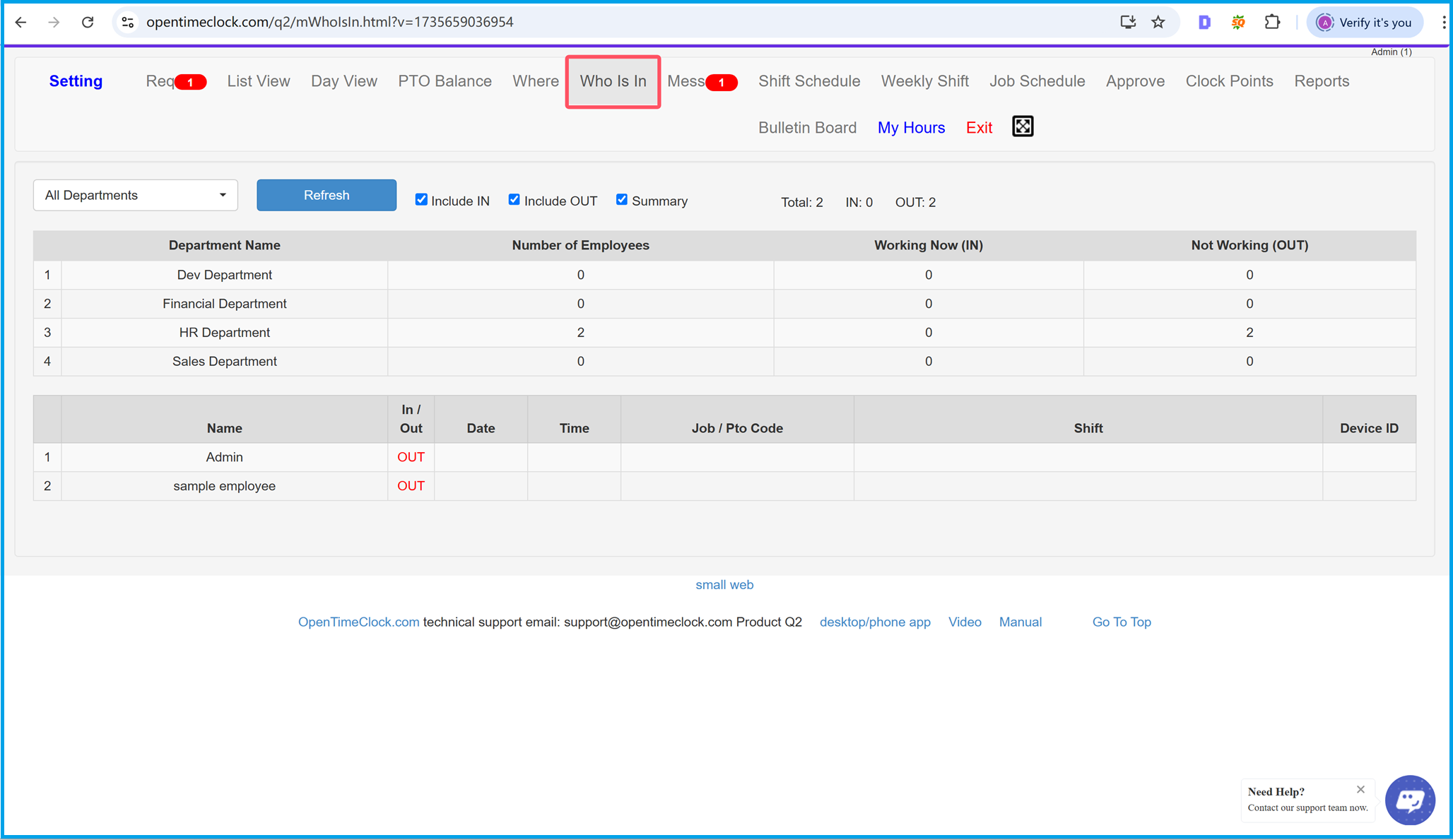 View who is working in the who is in page of time clock software