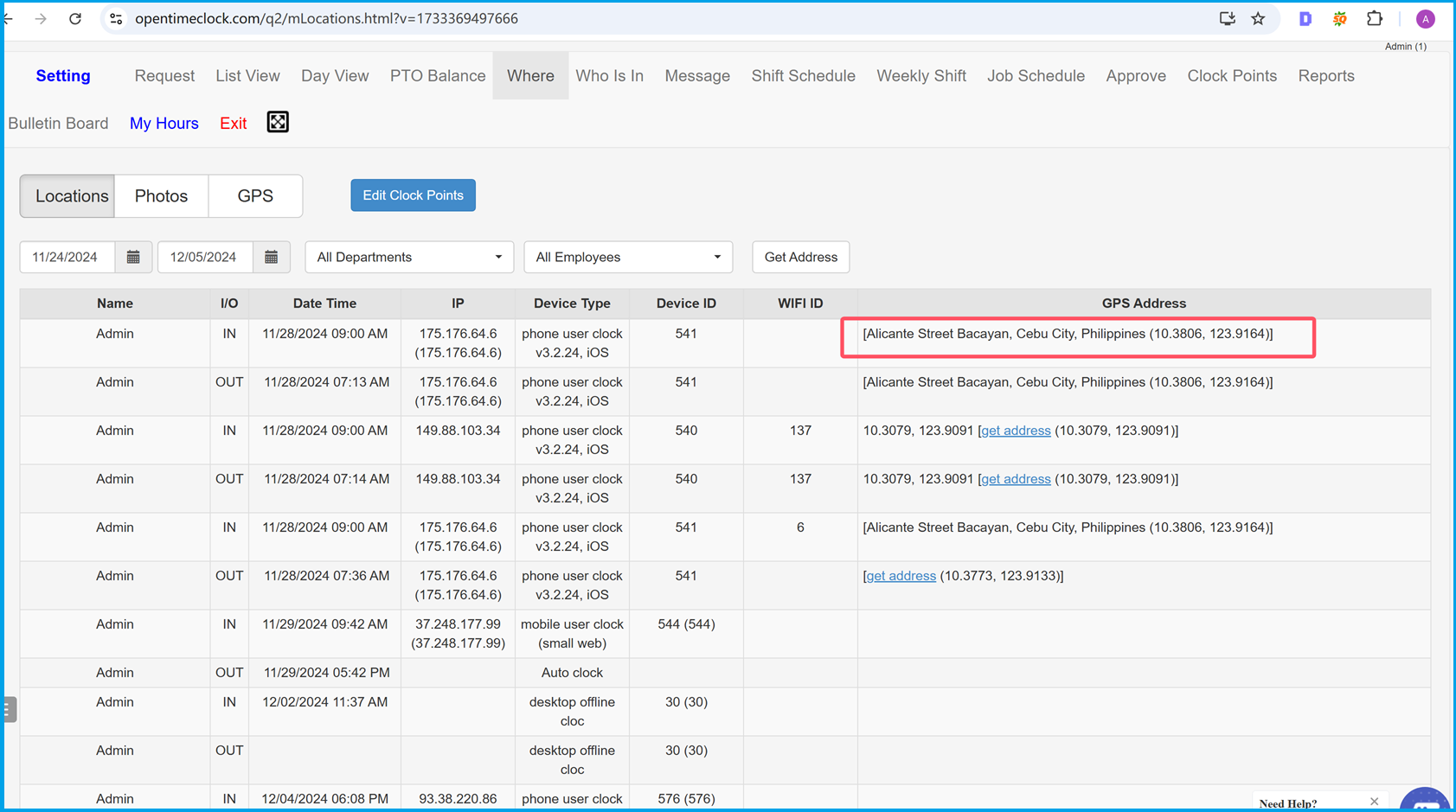 Real-Time GPS Street Address Tracking for Accurate Attendance on OpenTimeClock Web App