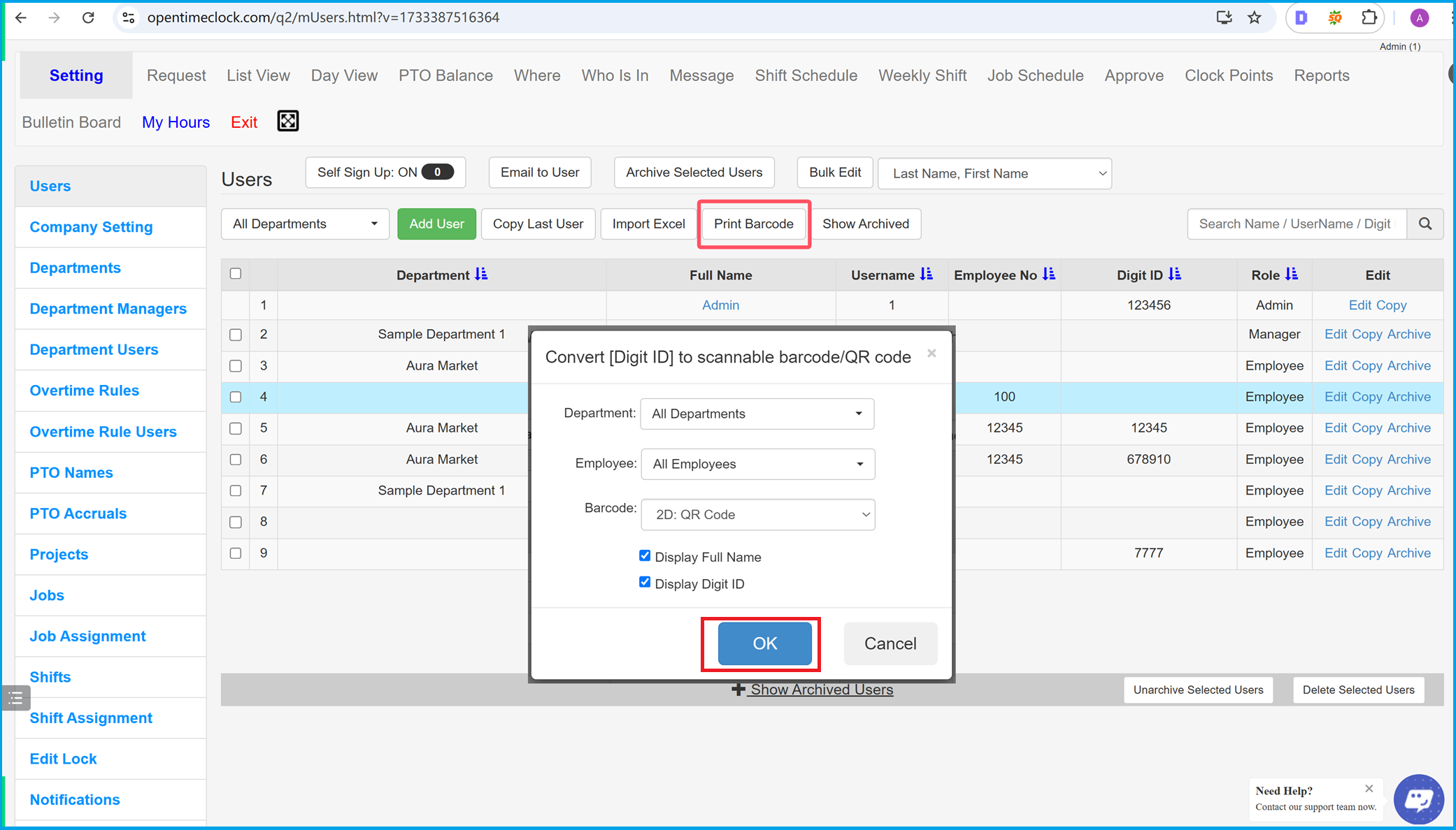 Print QR Code for Employee Badges - Attendance and Time Tracking with OpenTimeClock