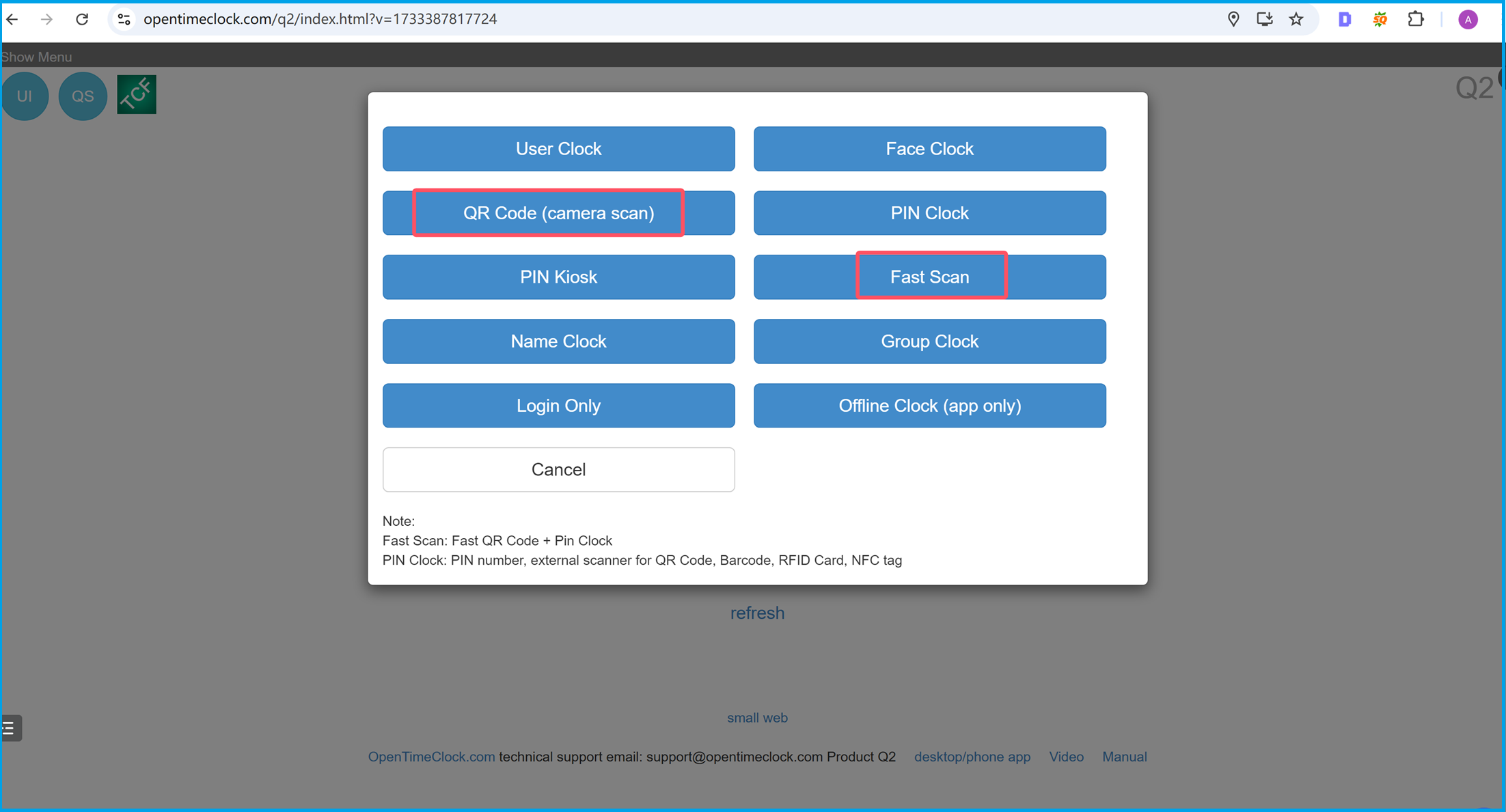 Camera Scanning QR Code for Fast Clock-In and Attendance Tracking with OpenTimeClock