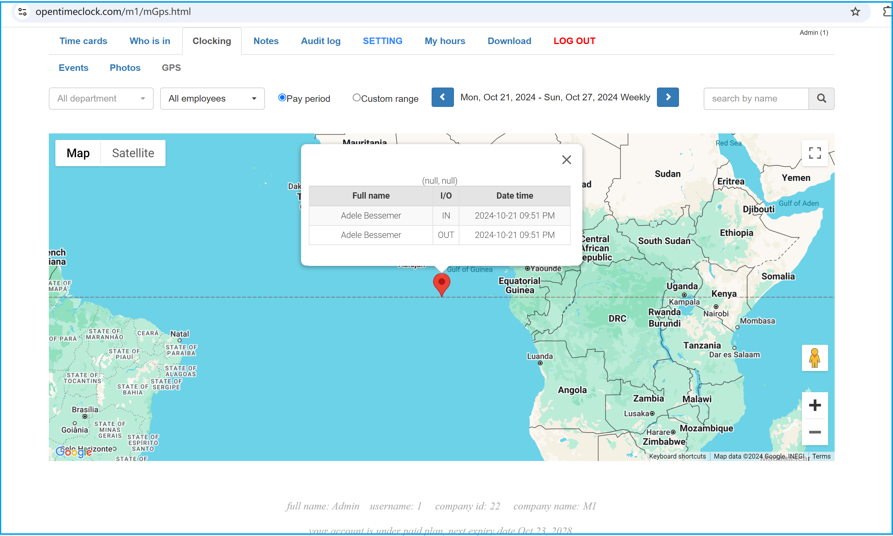 OpenTimeClock M1 GPS Location Tracking Interface for Employee Attendance and Work Locations