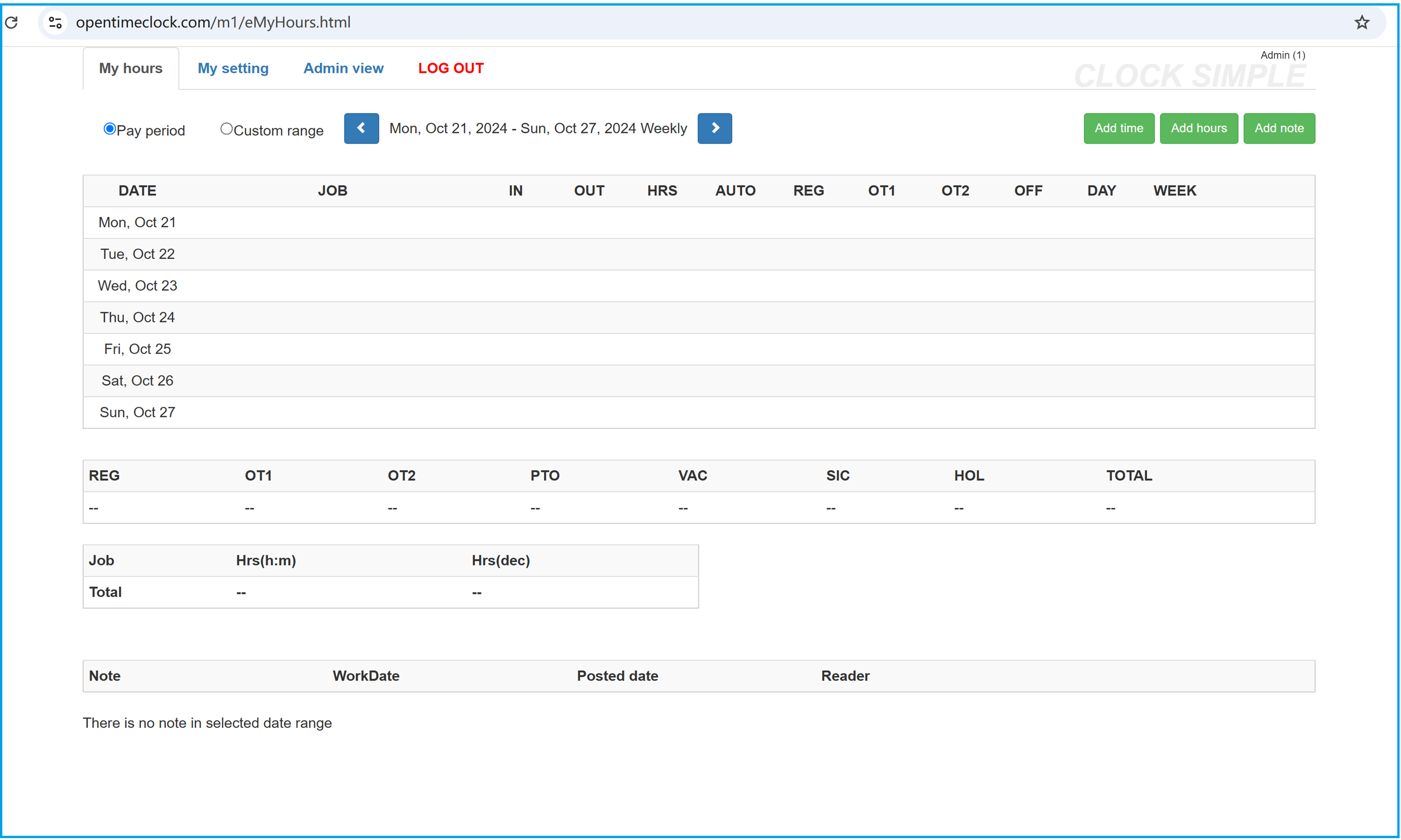 OpenTimeClock M1 Work Hours and Payroll Interface with Detailed Time Tracking and Reports